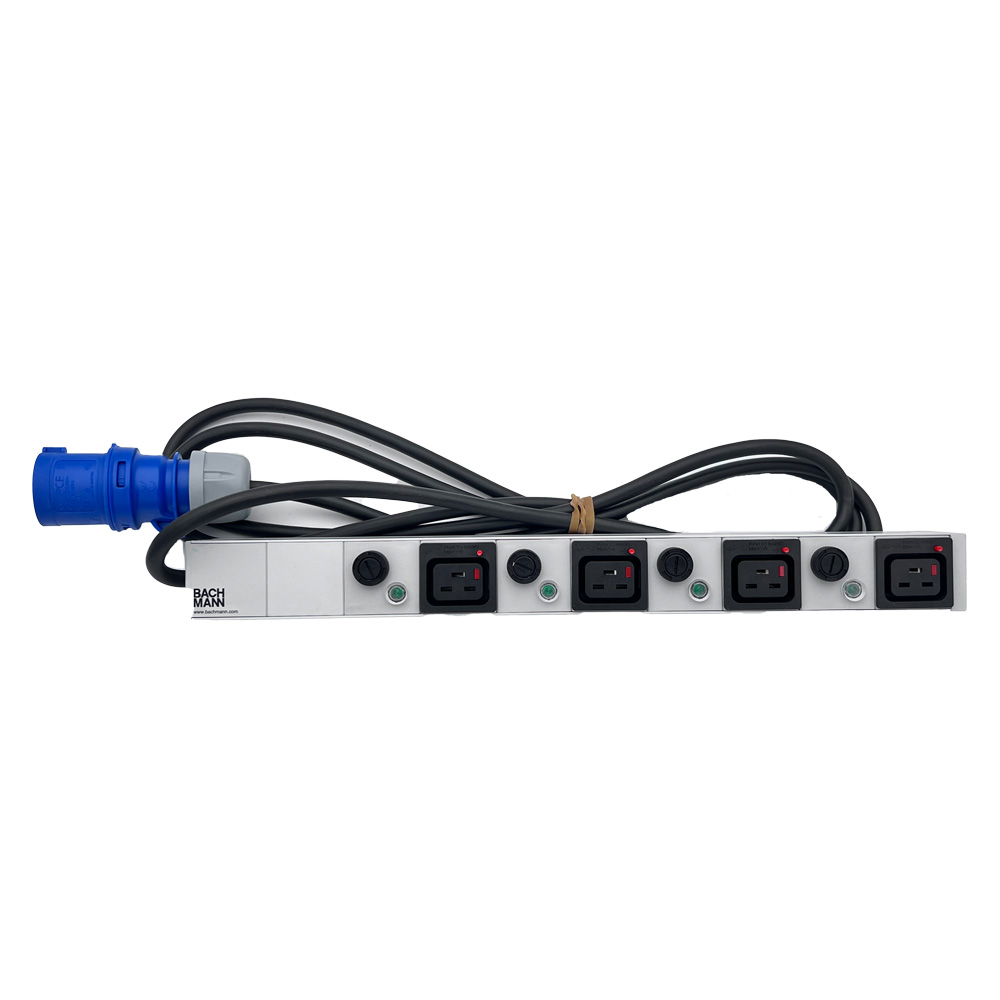 PDU 16A mono rackable - 4xC19 IEC Lock+ 4 fus et leds + fiche alim CEI 60.309 / 230V 19’’