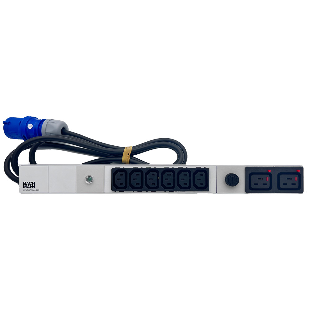 PDU 16A mono rackable - 6xC13 + 2xC19 IEC Lock+ fus et led + fiche alim CEI 60.309 / 230V 19’’ section 1,5mm² longueur 3