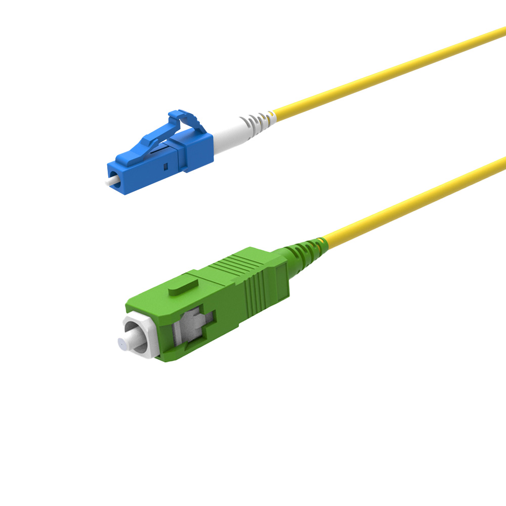 Cordon jaune LSZH 2mm G652.D - Grade B - Short boot - simplex SC/APC 8° - LC/UPC - L=12M