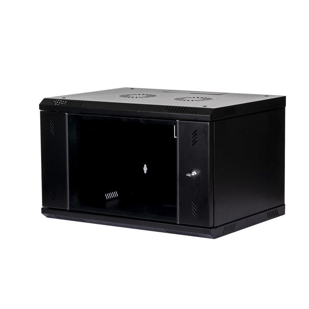 Ultima_Coffret mural plat porte en verre noir (H)6U x (L)600mm x (P)450mm