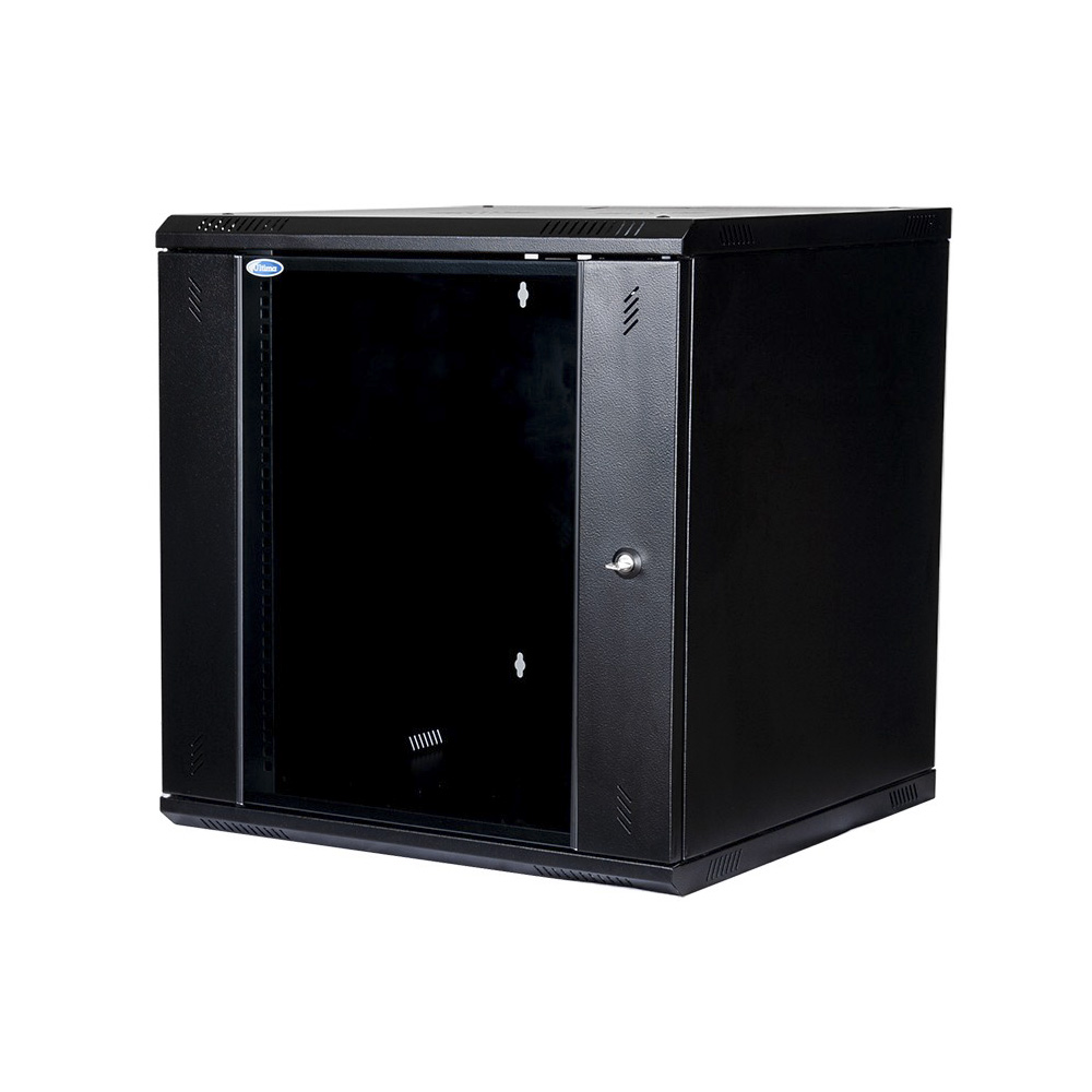 Ultima_Coffret mural plat porte en verre noir (H)12U x (L)600mm x (P)600mm