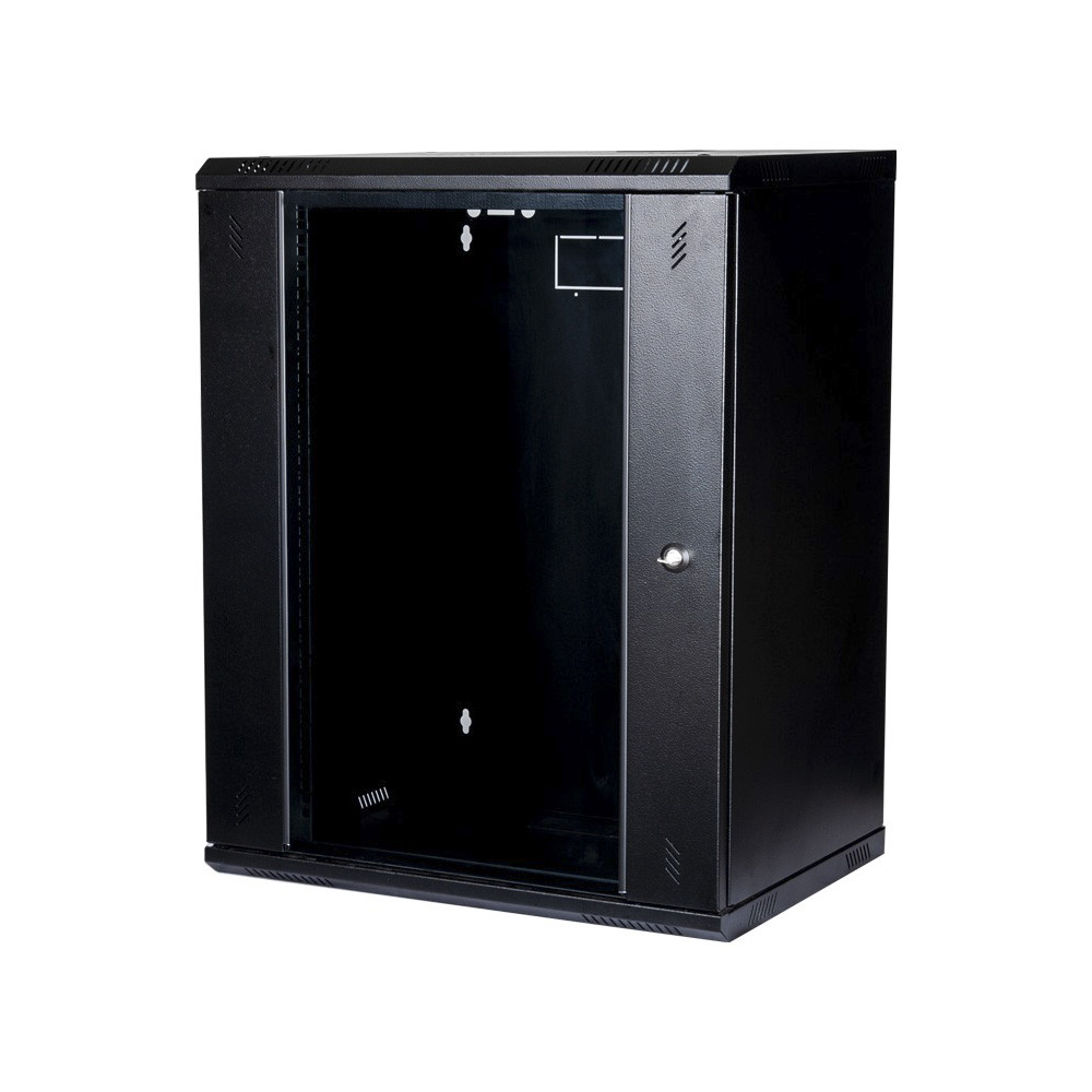 Ultima_Coffret mural plat porte en verre noir (H)15U x (L)600mm x (P)600mm