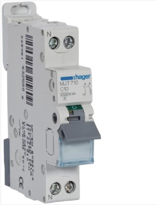 Disjoncteur 1P+N 4.5-6kA courbe C - 10A 1 module MJT710