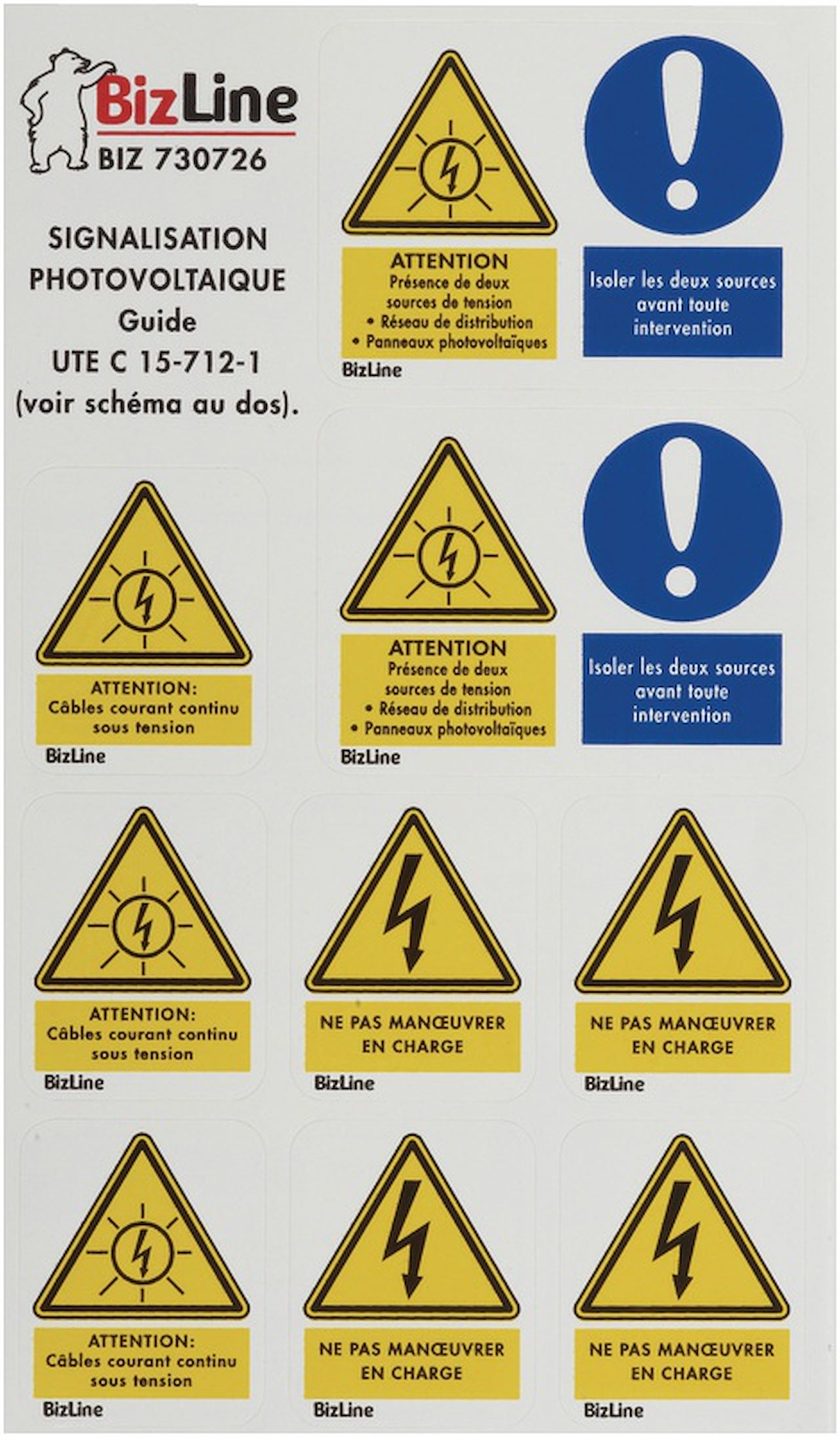Planche de 9 étiquettes adhésives signalisation PV 136x235mm