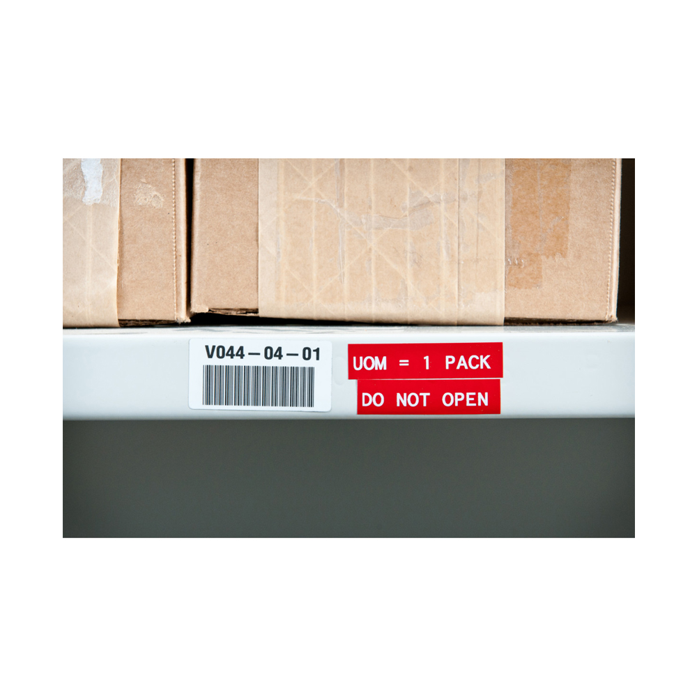 Étiquettes Brady(blanc sur rouge) en vinyle(B-595) utilisation int./ext. 19.05mmx6.4M pour M21&210/BMP21 _M21-750-595-RD