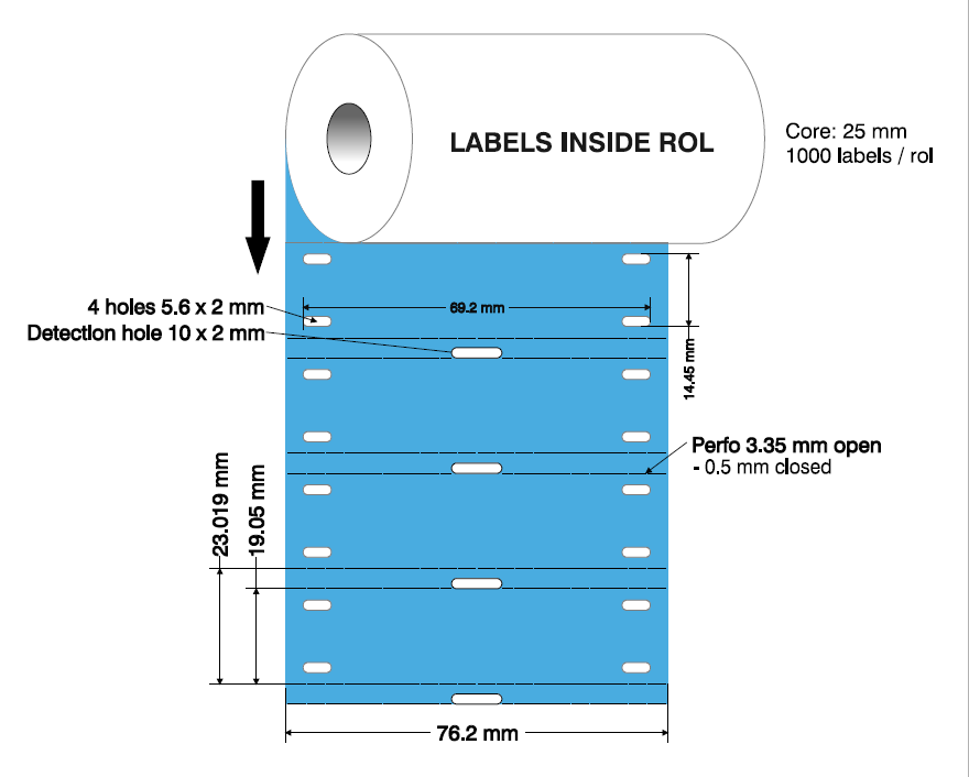 Étiquette Brady en polyester(B-7598) 19.05x76.20mm pour BBP11/12_Rlx. de 1000 étq._BPT-B7598-76.20x19.05-1AC-Bleu