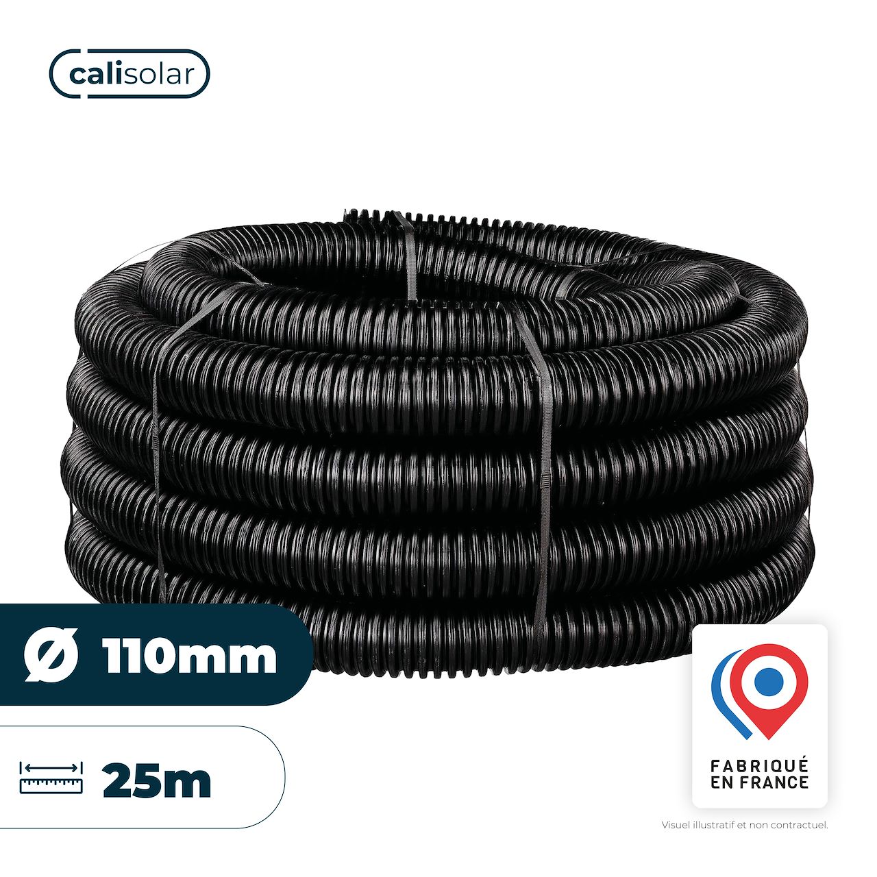 Gaine électrique noire aiguillée anti UV - CALISOLAR ø 110 (couronne de 25m)