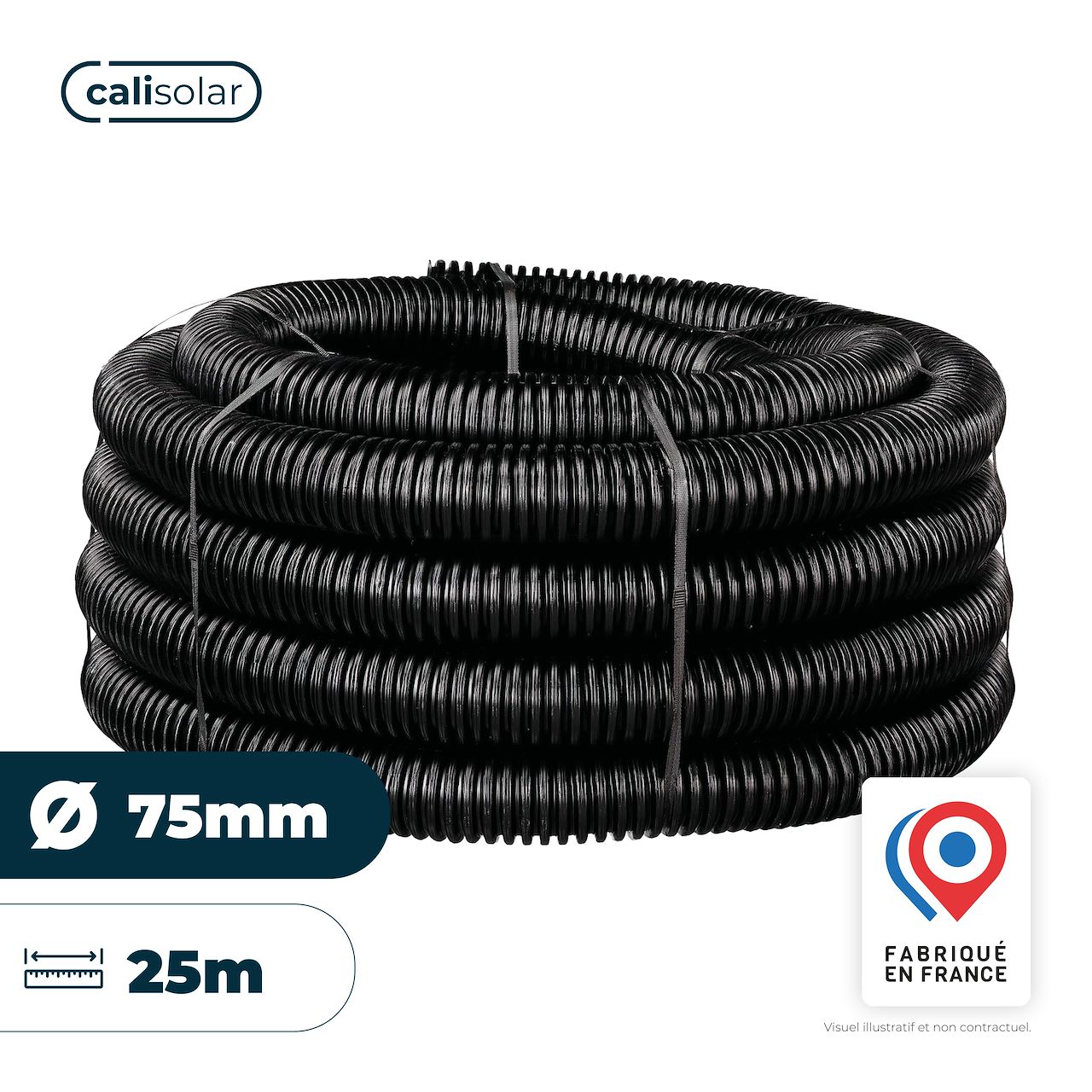 Gaine électrique noire aiguillée anti UV - CALISOLAR ø 75 (couronne de 25m)