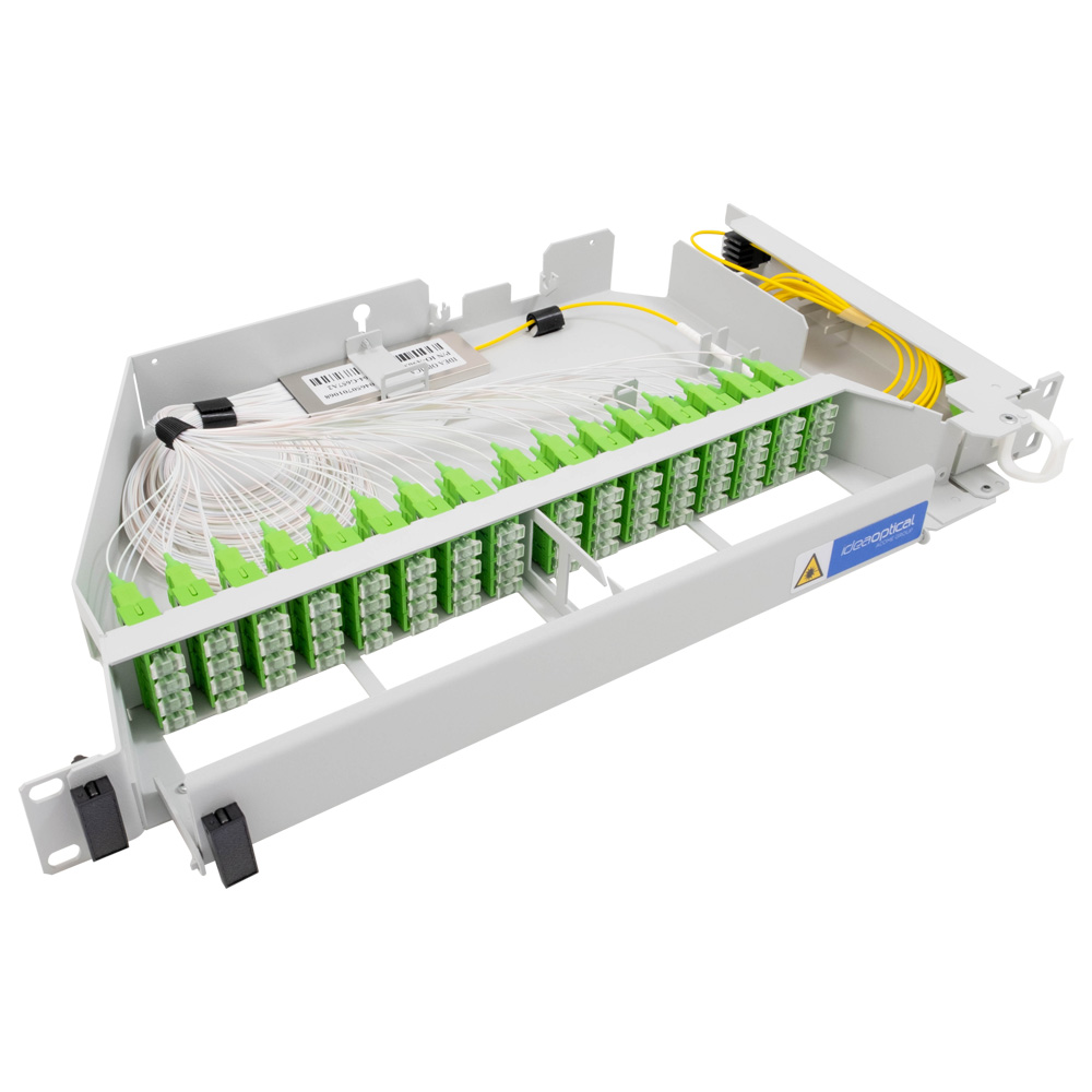 iRCP-V1+ER-32 CD: Rack acier 19'' coupleur charnière droite 1U avec PLC 1x32 connectorisé SC/APC