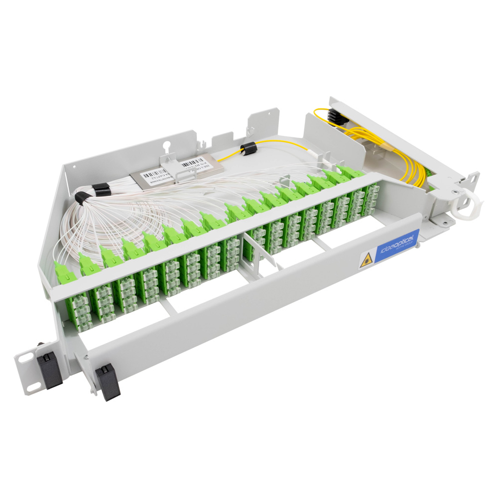 iRCP-V1+ER-64 CD: Rack acier 19'' coupleur charnière droite 1,5U avec PLC 1x64 connectorisé SC/APC