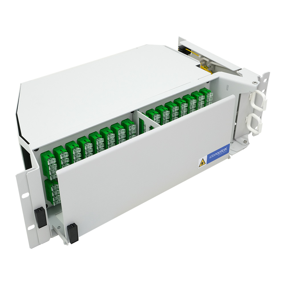 iRCP-V1+ER-128 CD: Rack acier 19'' coupleur charnière droite 3U avec 2 PLC 1x64 connectorisé SC/APC