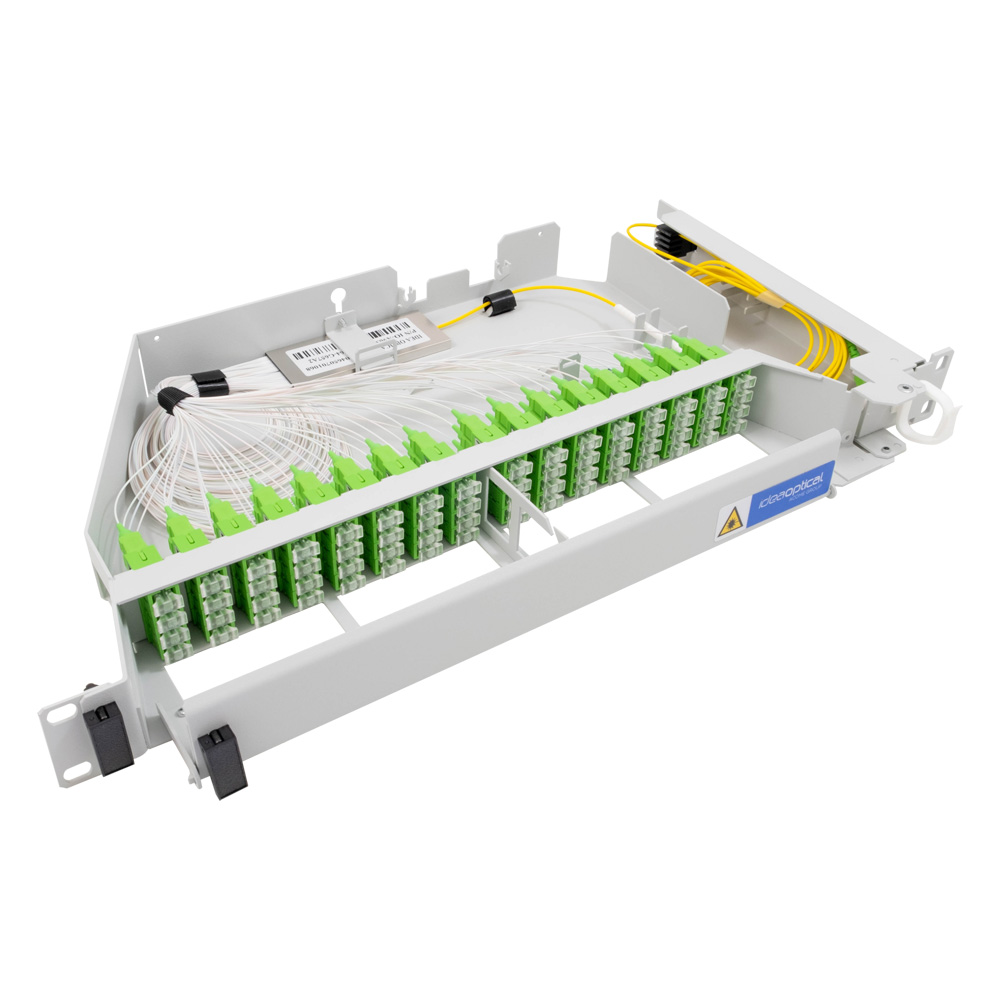 iRCP-V1+ER-32 CD: Rack acier 19'' coupleur charnière droit 1U avec 12PLC 1x2 connectorisé SC/APC