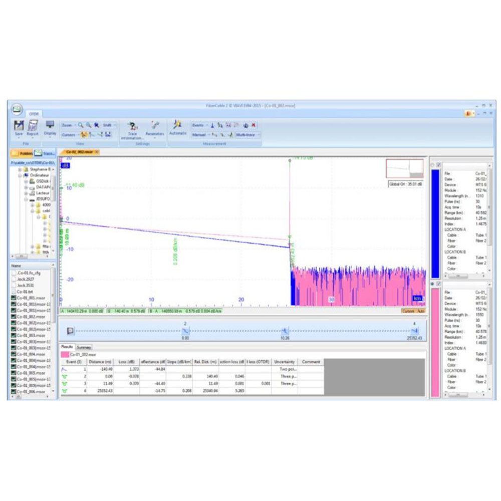 Logiciel PC FiberCable2 pour traitement des mesures optiques (OTDR,Dispersion,OSA)VIAVI et fichiers .sor (norme Bellcore