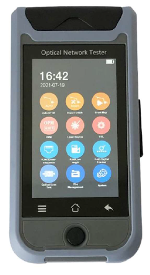Mini OTDR Monomode Français, écran tactil, VFL, Photomètr, Source, Traceur RJ45, rapport direct sur telephone portable