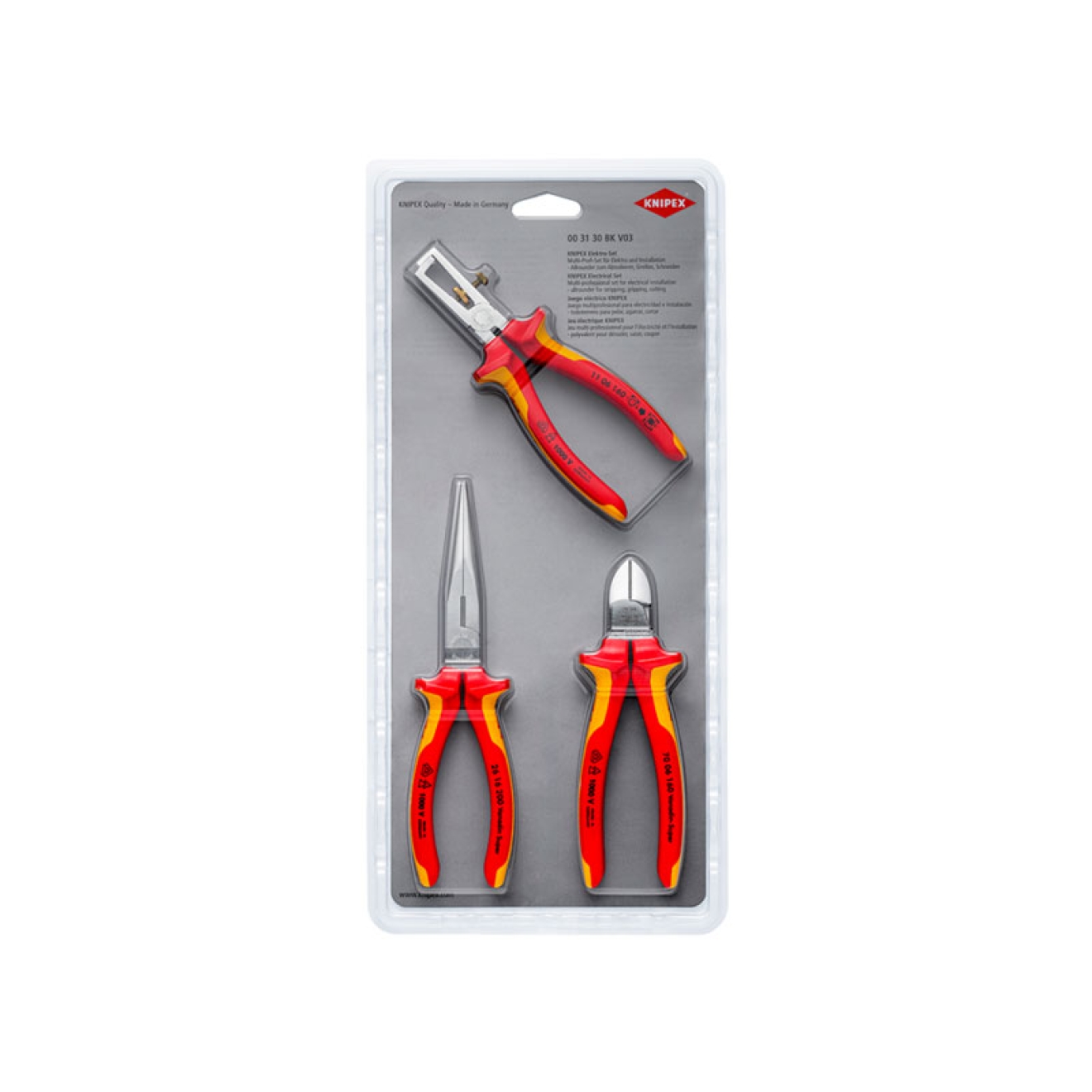 Lot de 3 pinces Knipex isolées 1000V 003130BKV03