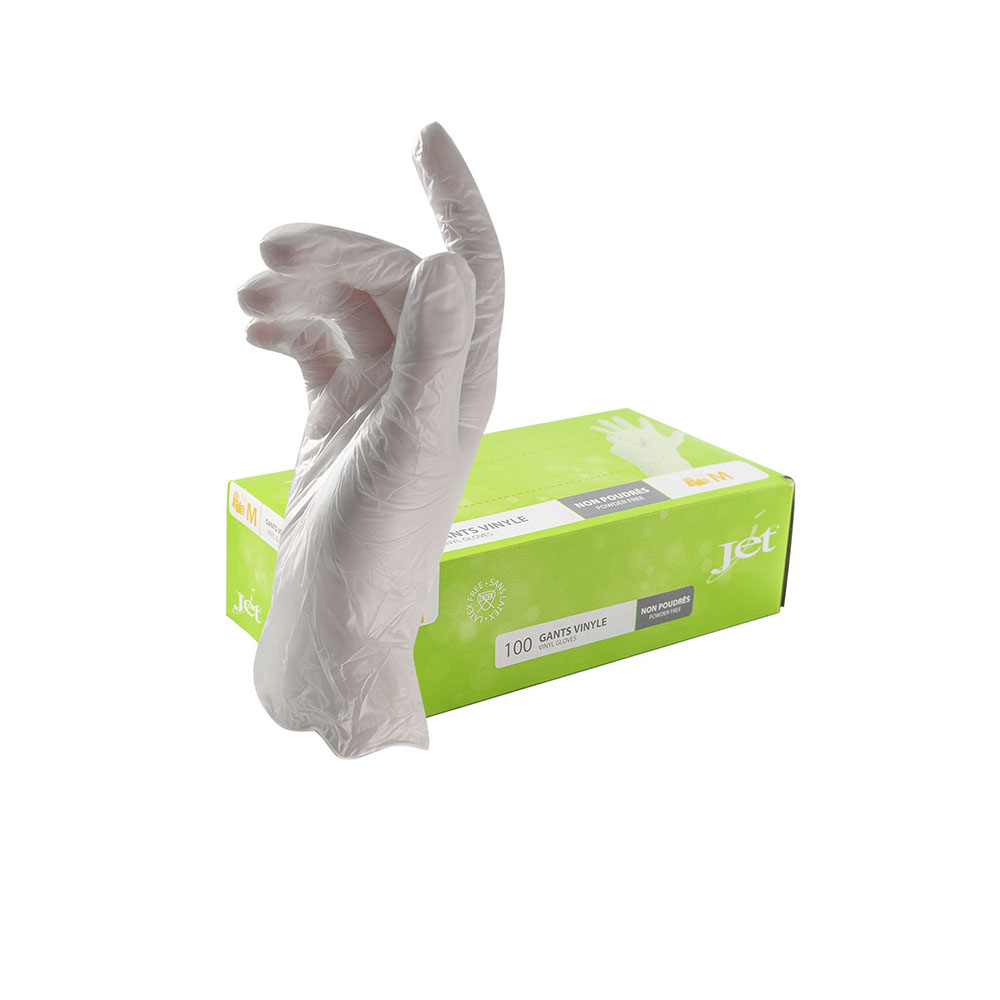 Gants vinyle jetables naturel non poudre - T9/L (le 100)